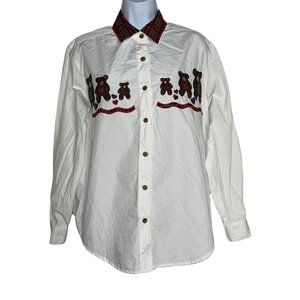 Vintage Westbound Holiday Christmas Patchwork Bear Family Ugly Cute Blouse S